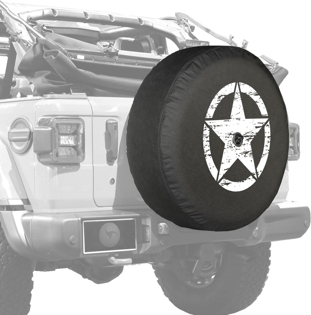 Distressed Star White Print 32 Soft Tire Cover for Jeep Wrangler JL with Back-up Camera Q6309