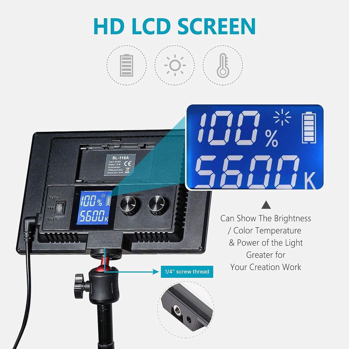 Dimmable Bi-Color LED Video Light with LCD Screen and 28 Extend Stand H8420