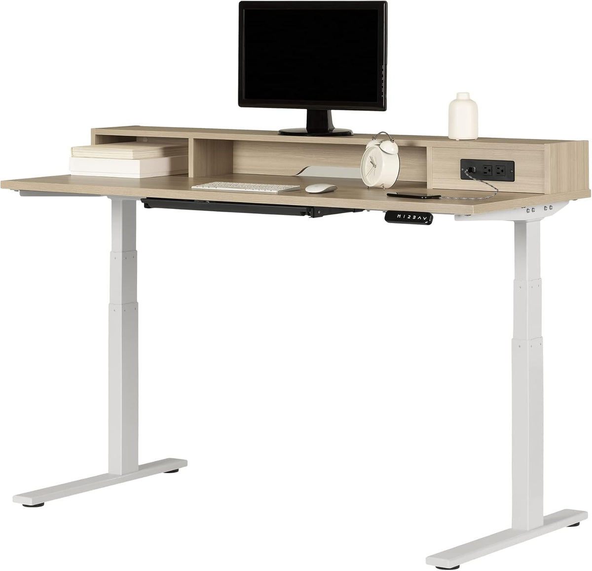 Adjustable Height Standing Desk with Built In Power Bar Soft Elm and Matte Black W467443