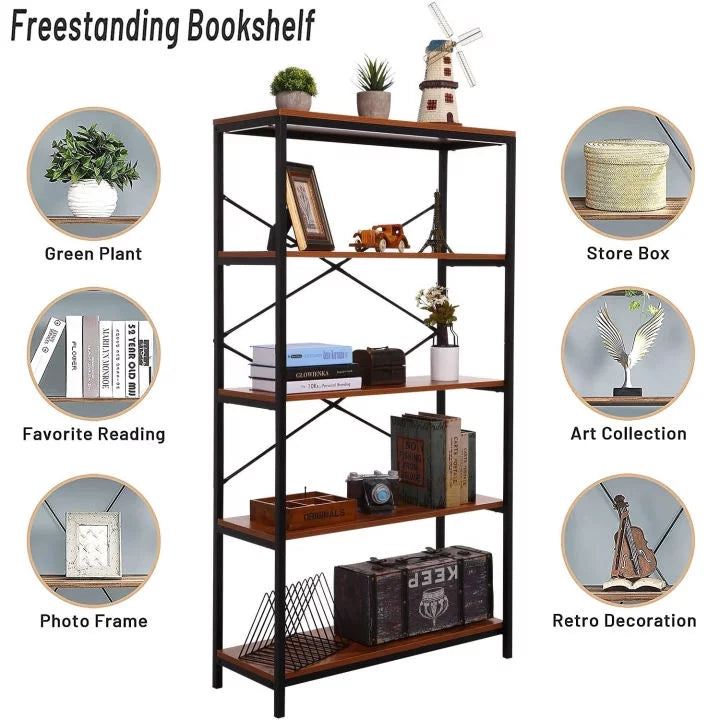 5-Tier Wood and Metal Bookshelf Y4792