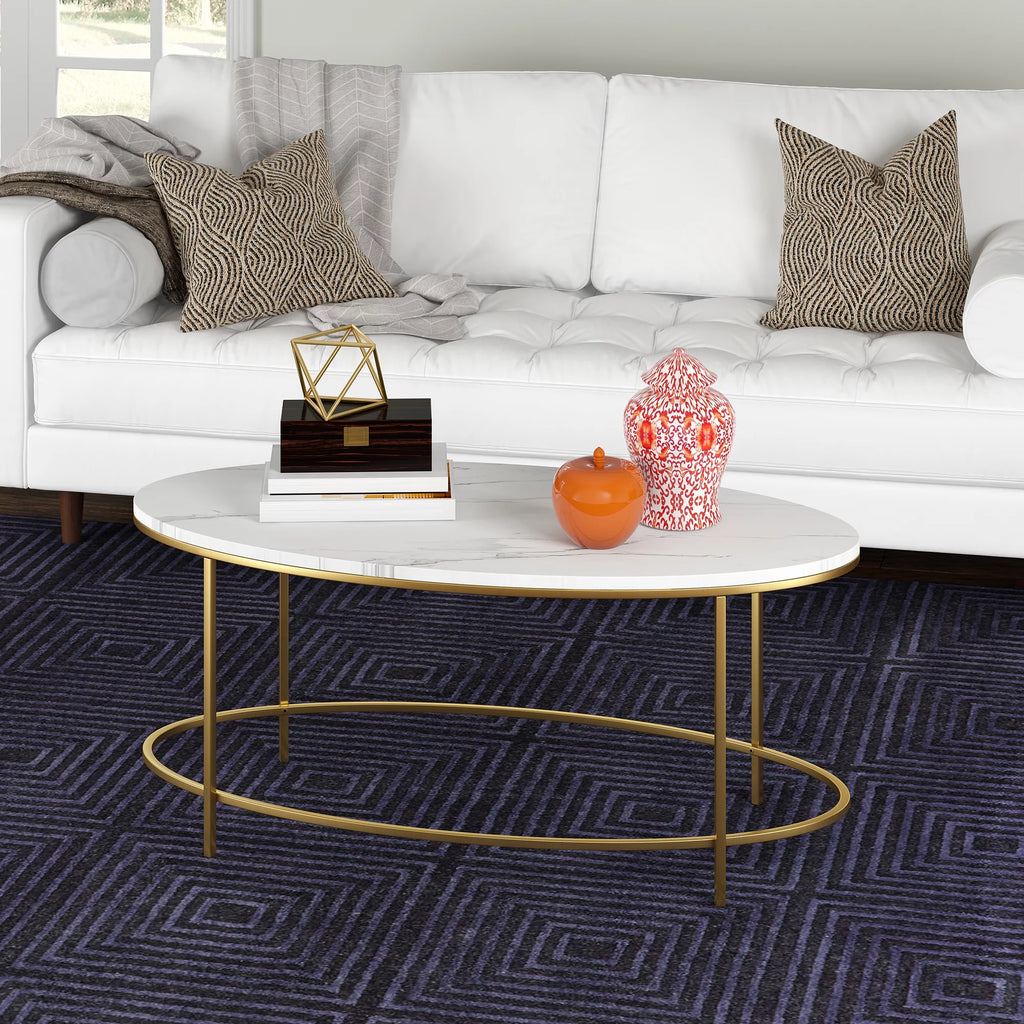 42" Wide Oval Coffee Table with Faux Marble Top E200781