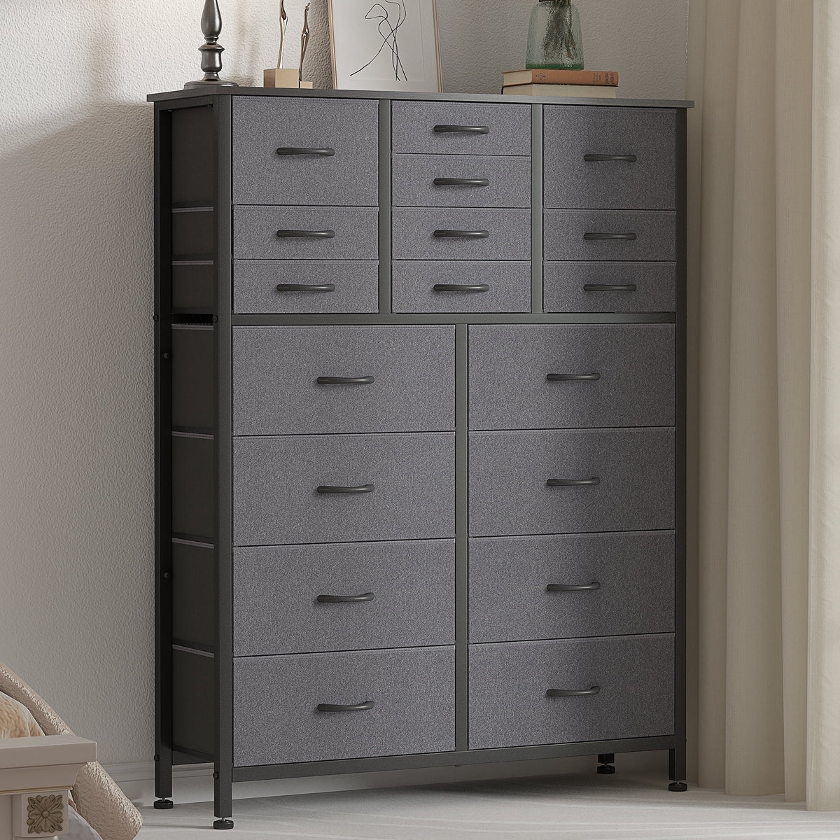 Rustic Brown 18 Drawer Fabric Dresser with Steel Frame H626