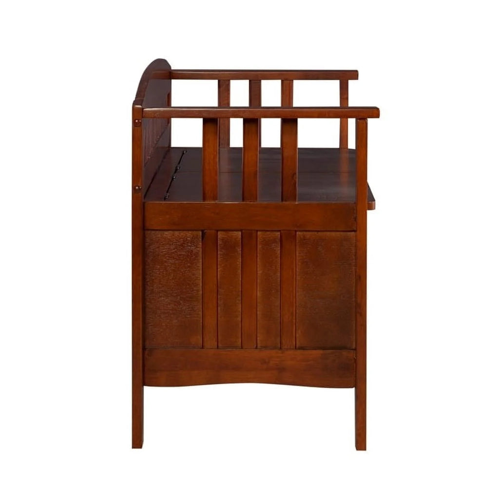 17" Split Seat Wood Storage Bench in Walnut Brown N673