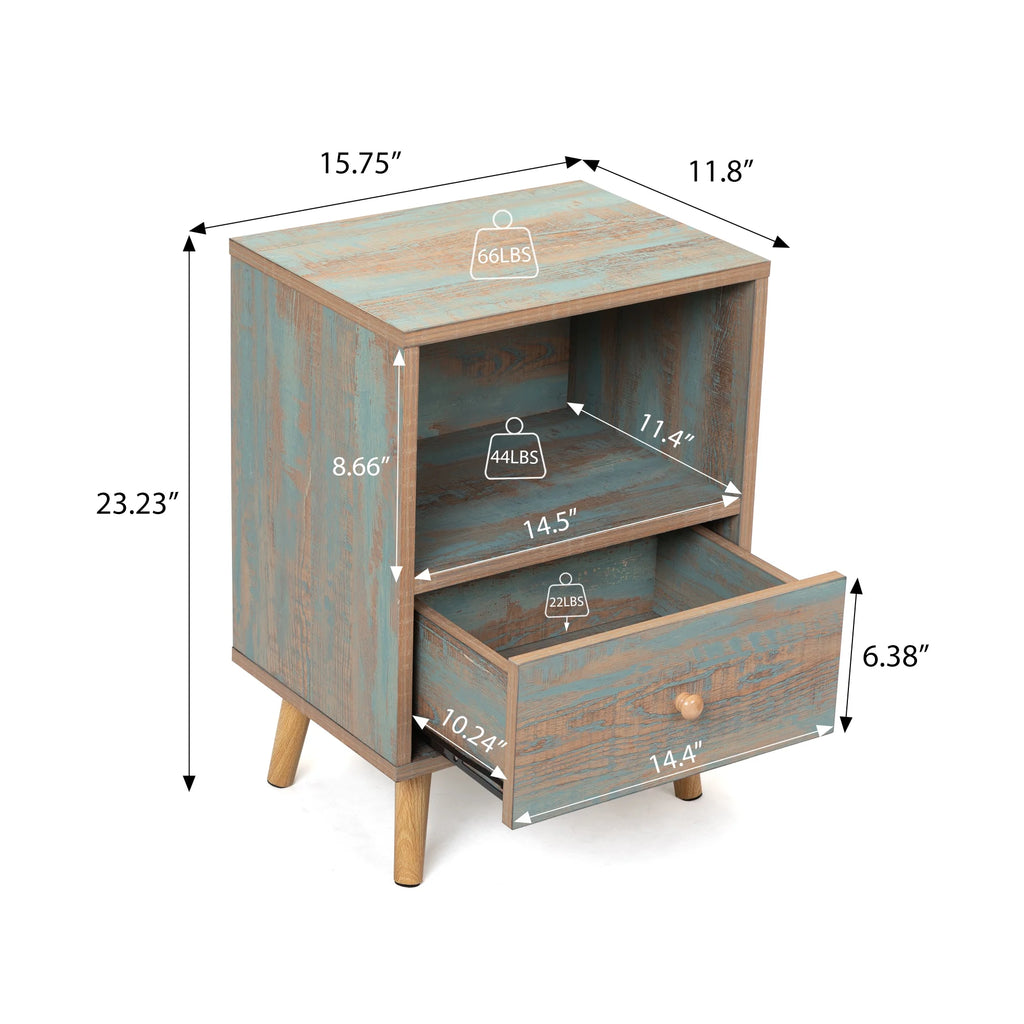 Set of 2 Wooden Nightstand with Drawer and Shelf P987