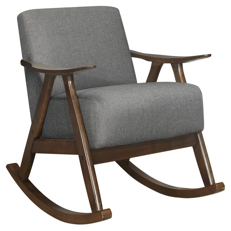 Textured Fabric Rocking Chair in Dark Walnut/Gray B963841