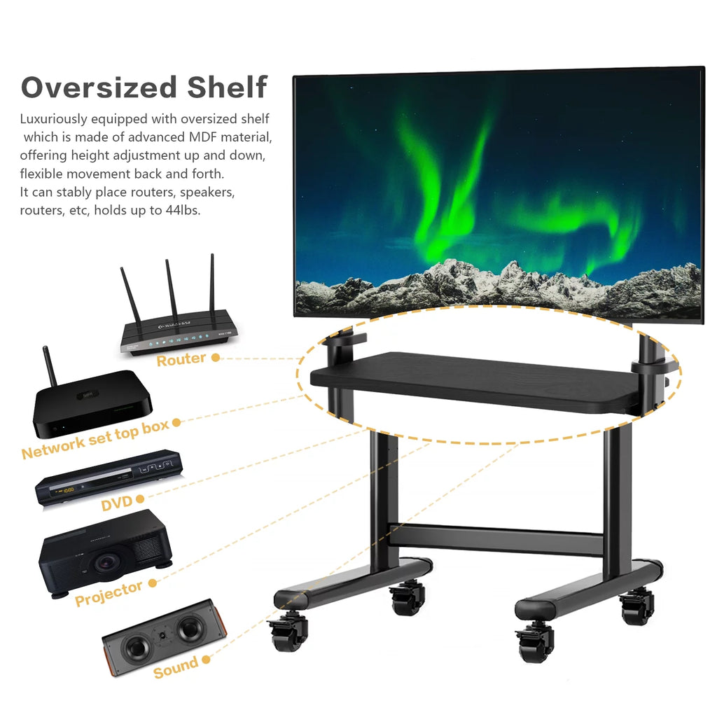 Black Rolling Mobile TV Stand for 55 to 90 inch Flat Screen TVs F86819