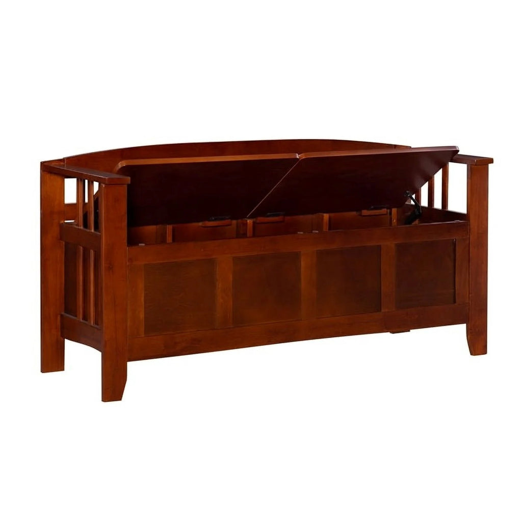 17" Split Seat Wood Storage Bench in Walnut Brown N673