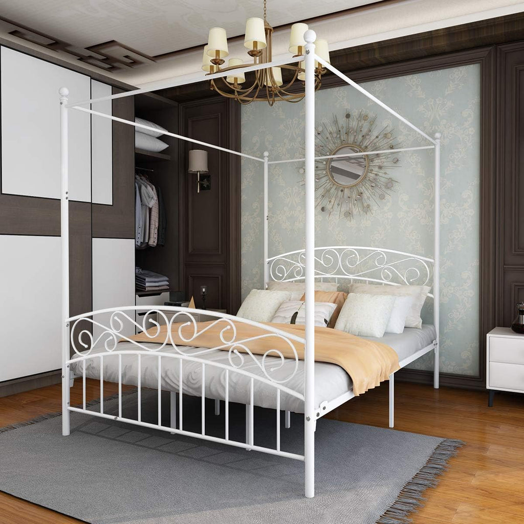 Queen Black Metal Canopy Bed Frame with Headboard & Footboard I5482
