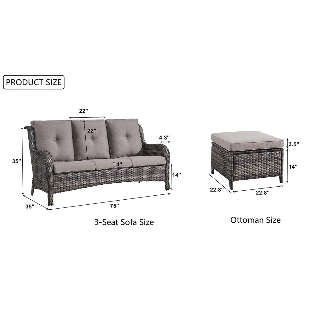 Rattan Wicker Sectional Sofa Set with Ottomans M88560