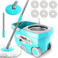 Spin Mop Bucket System Stainless Steel with 6 Microfiber Replacement Head Refills, 61" Extended Handle M1899
