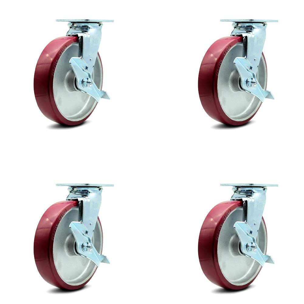Rigid Top Plate Caster with 6" x 2" Maroon Wheel, 1200 lbs Capacity, Pack of 2 B306