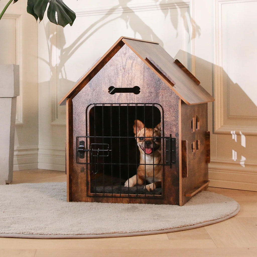 Brown Wooden Dog House with Door and Roof L242196