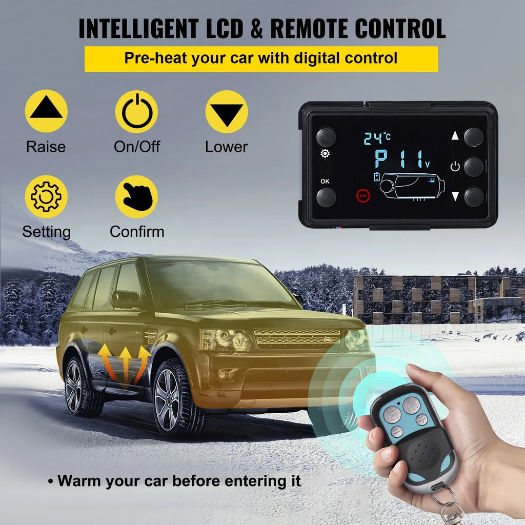 12V 5KW Diesel Air Heater with Black LCD Switch, Muffler, Wireless Control M861839
