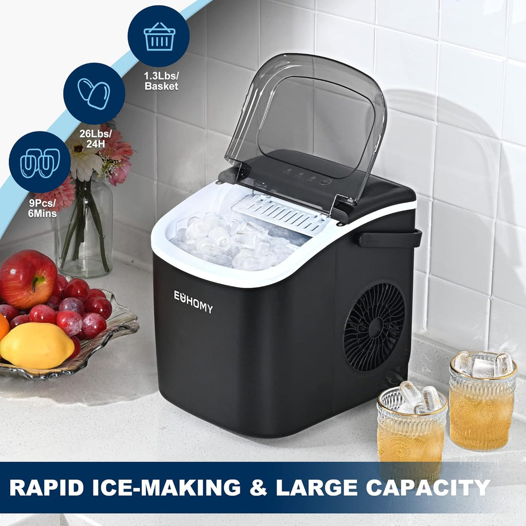 Black Countertop Ice Maker with 1.3lbs Basket and Scoop R6867