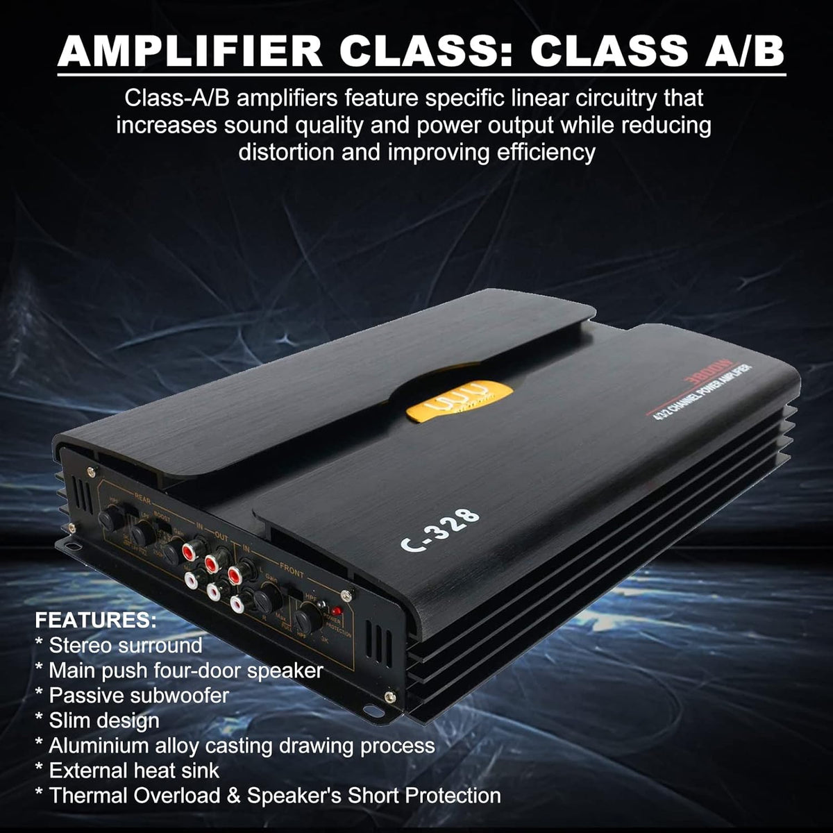 12V 4 Channel Car Audio Amplifier Aluminum Alloy Pack of 2 J189