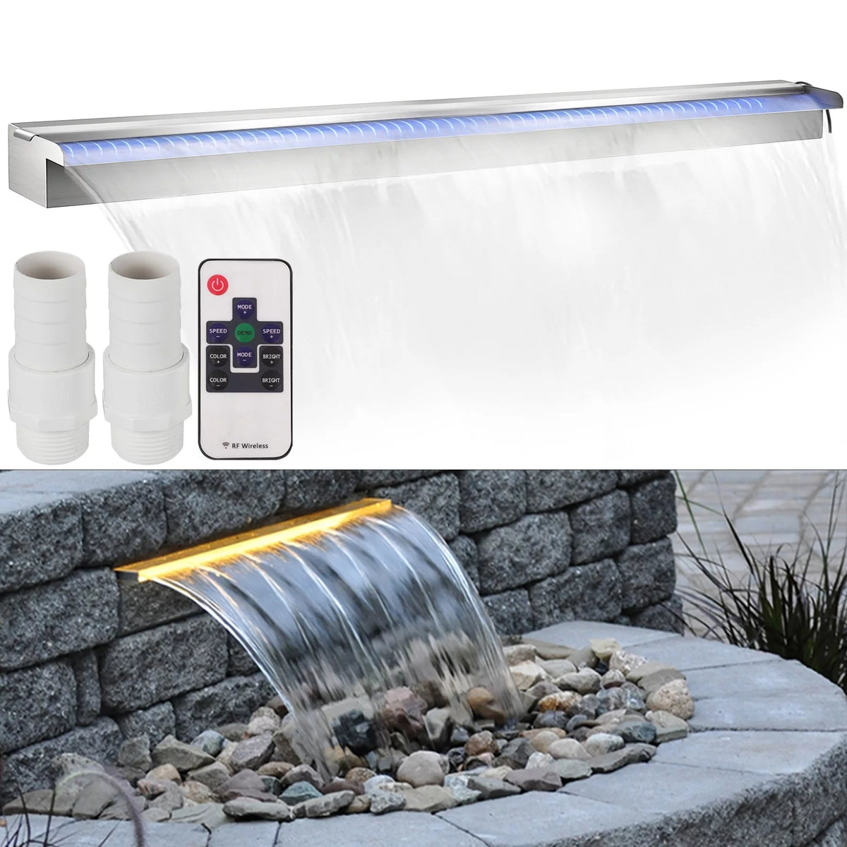 Stainless Steel Pool Waterfall with LED Strip Light T4365