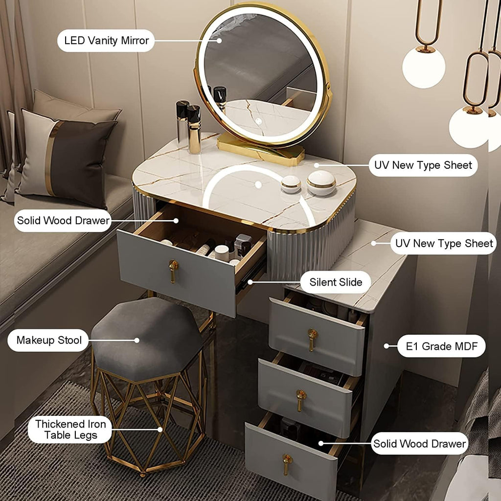 Slate Tabletop Vanity Desk with Lighted Mirror E520983