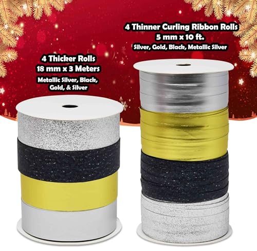 32 Pcs Multi Colored Gift Bows and 8 Curling Ribbon Rolls L660920
