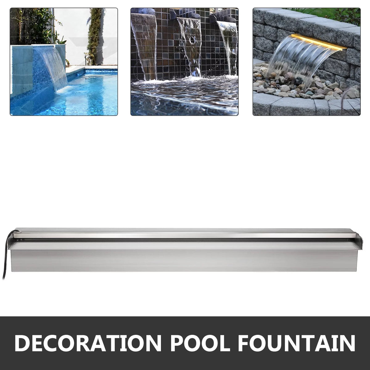 Stainless Steel Pool Waterfall with LED Strip Light T4365