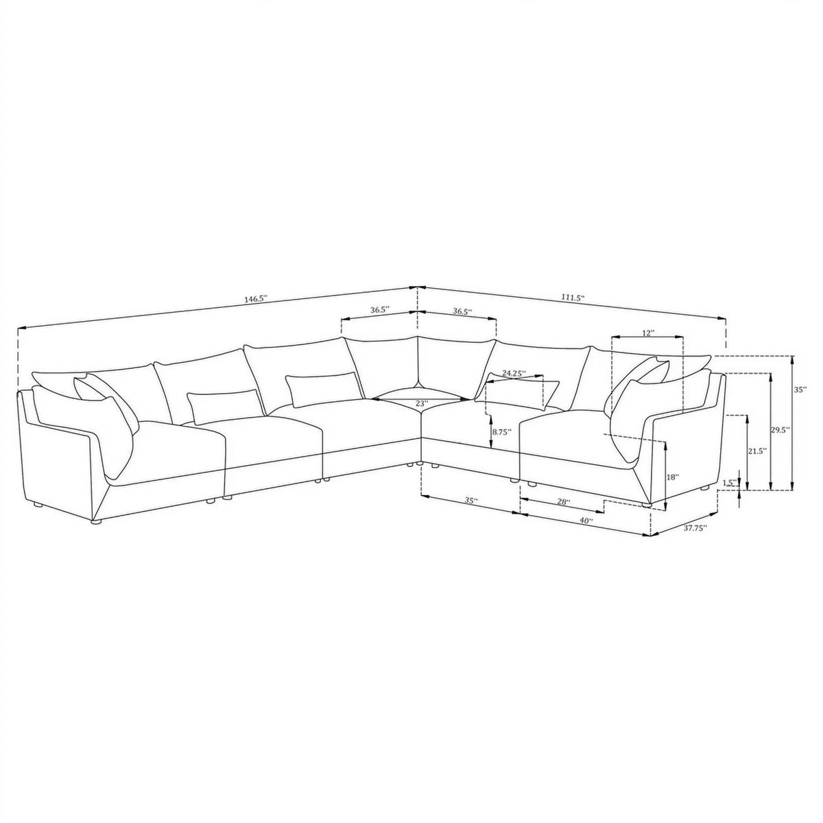 Barely Black Upholstered Fabric 6-Piece Modular Sectional F989