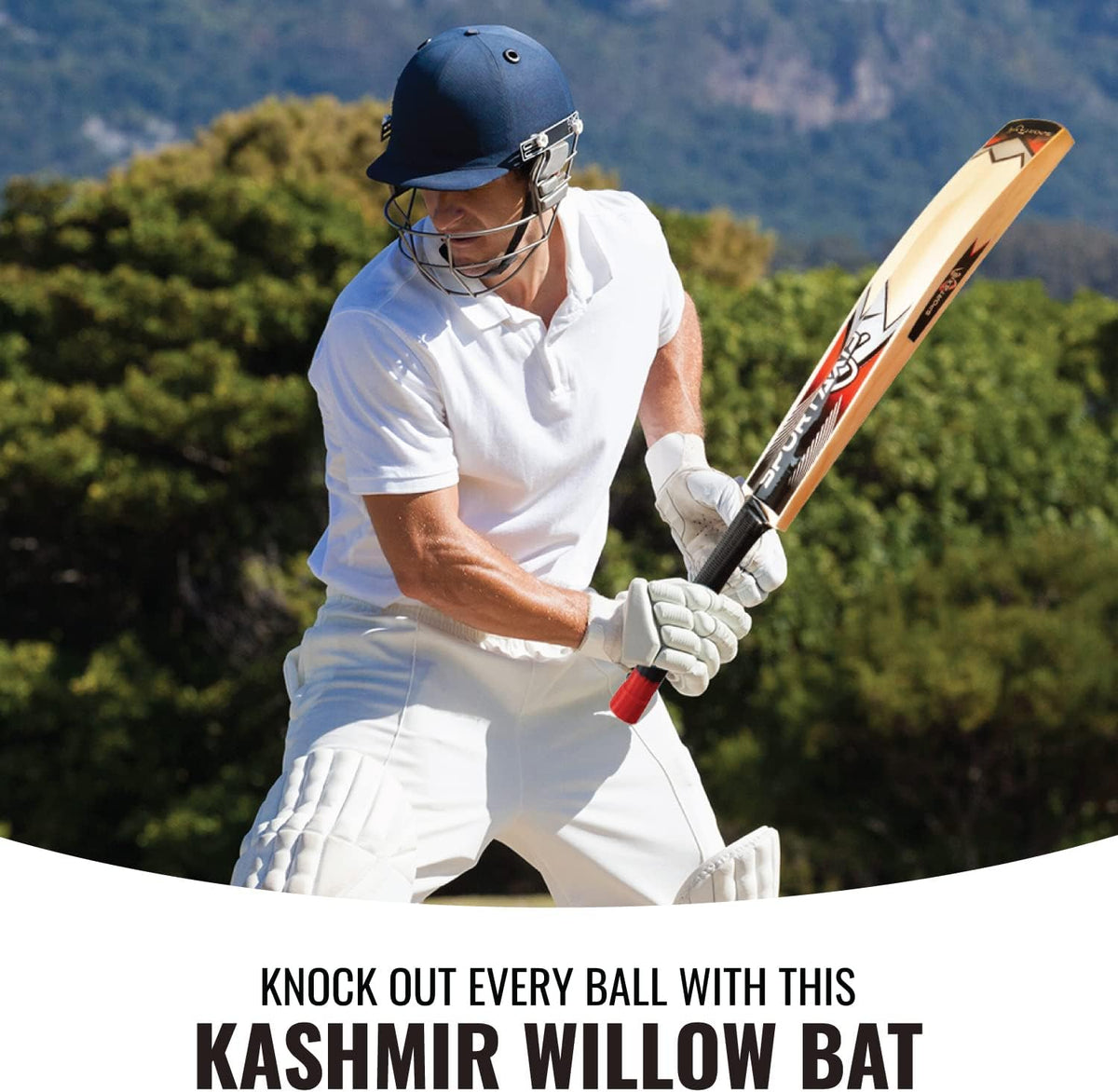 Wooden Kashmir Willow Cricket Bat with Foam-Padded Bag W1348
