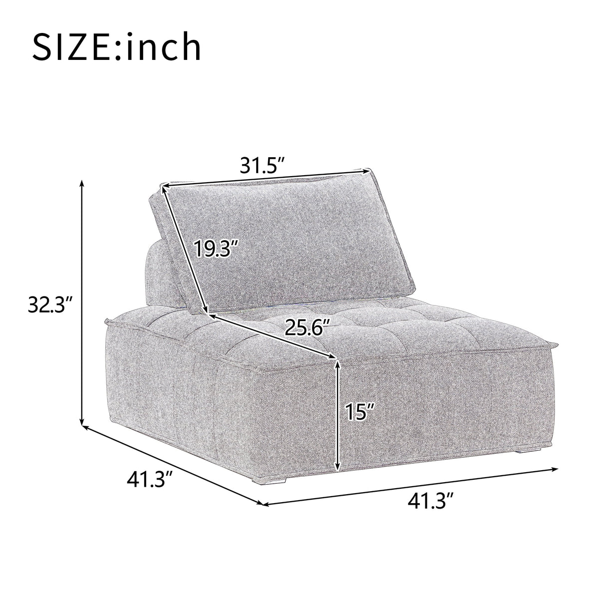 Armless Accent Chair Oversized Lounge Chair Linen Gray C1126
