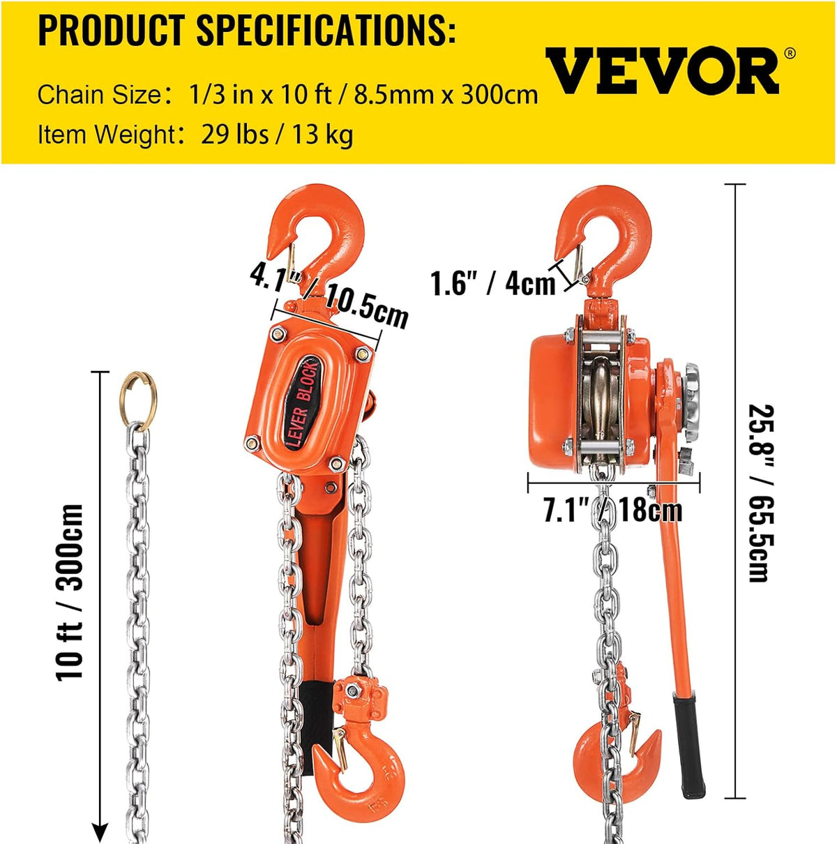 1.5Ton 3300lbs Capacity Ratchet Puller with 10FT Lifting Height, Heavy Duty Steel Hooks A278226