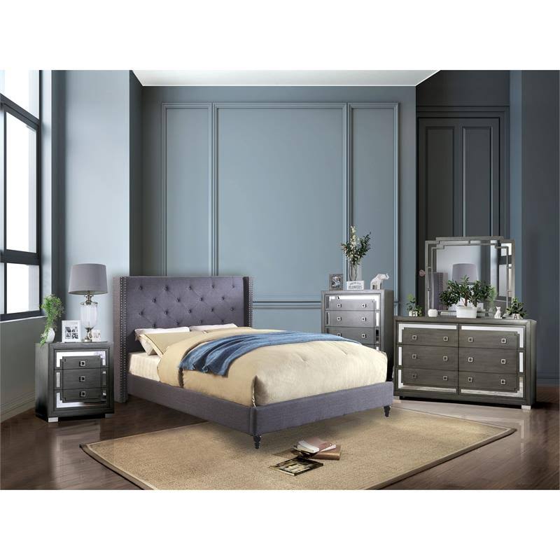 Blue Fabric and Wood Wingback California King Bed N5261