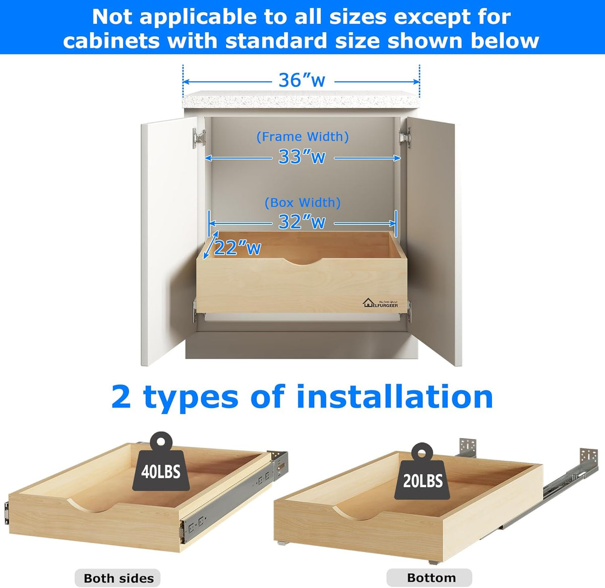 Pull Out Cabinet Organizer (32''W x 21''D) K532