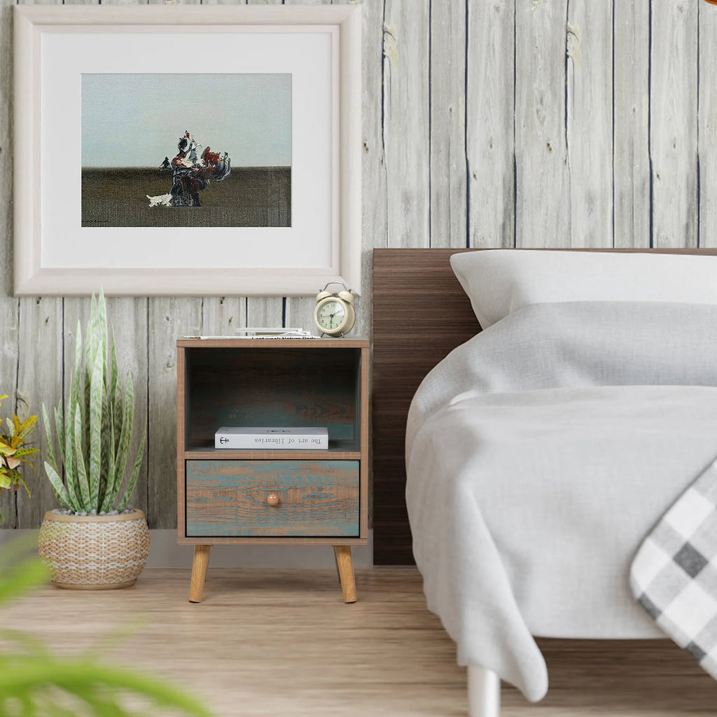 Set of 2 Wooden Nightstand with Drawer and Shelf P987