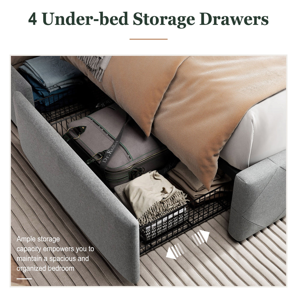 Queen Size Platform Bed Frame with 4 Storage Drawers X866671
