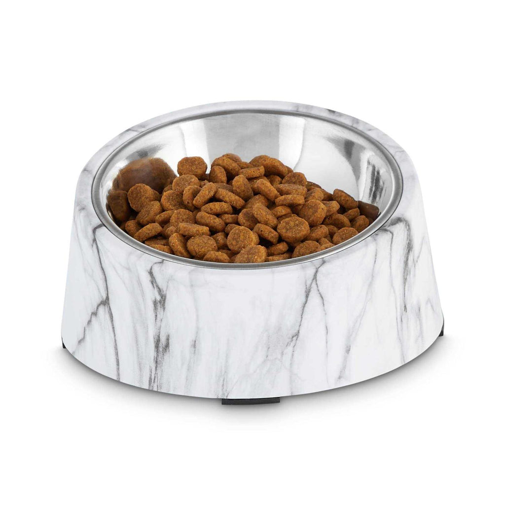Slanted Marble-Print Stainless-Steel Dog Bowl Set G42900