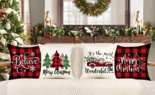 Buffalo Check 18x18 Set of 4 Red Black Throw Pillow Covers D55263
