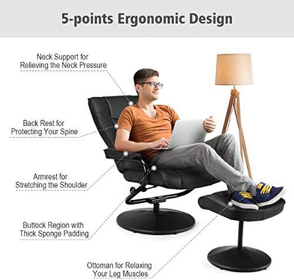 Black PU Leather Swivel Recliner Chair with Footrest Ottoman Set O12383