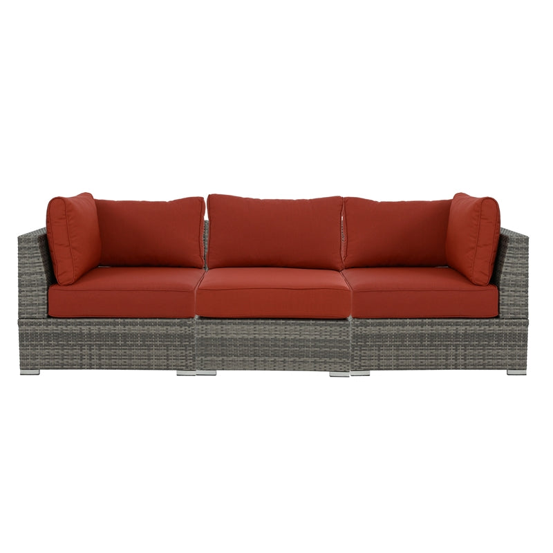 Red Wicker-Fabric Outdoor Sofa Three Piece D3083