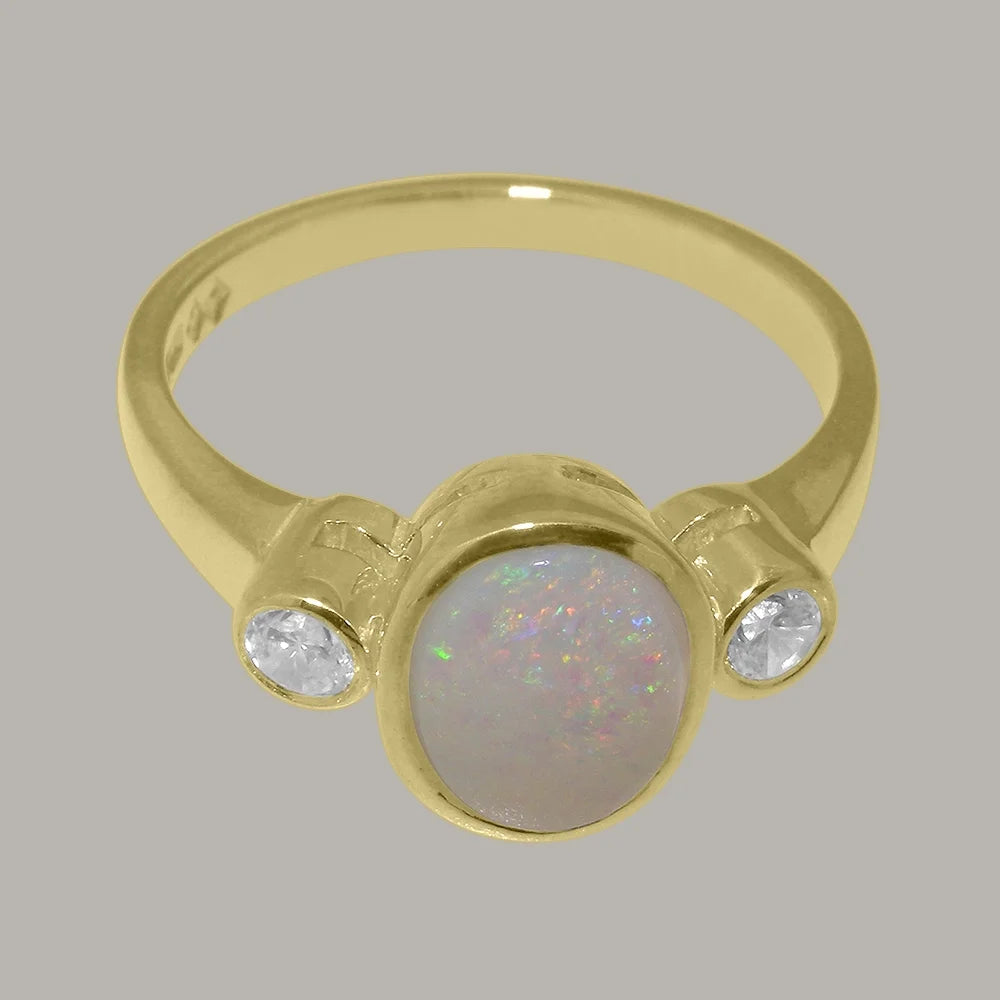 9k Yellow Gold Opal Diamond Engagement Ring L45732