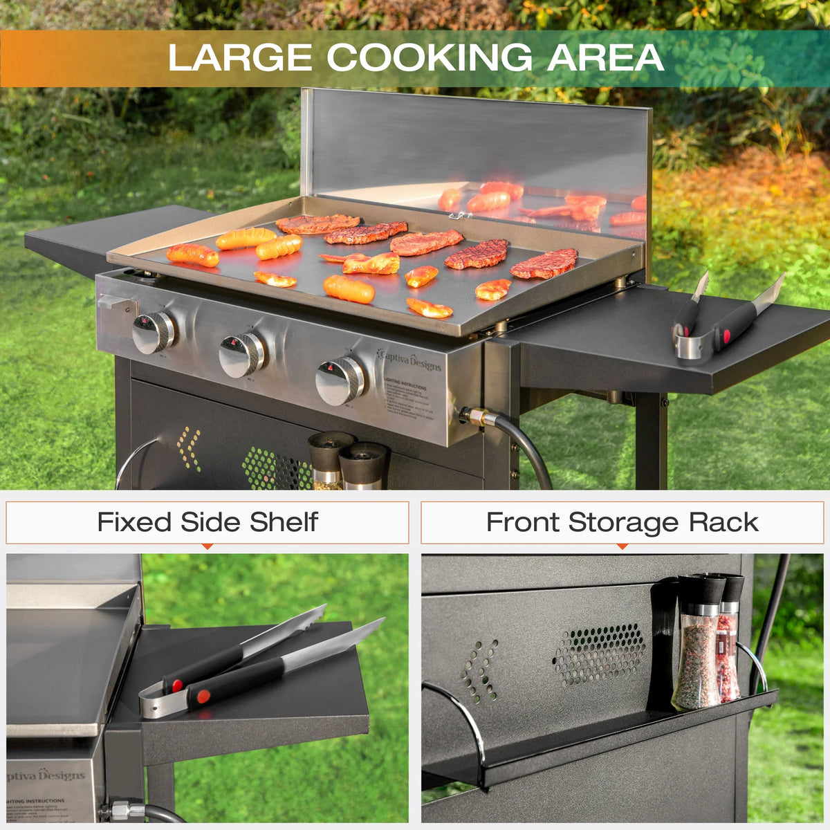 3-Burners Gas Griddle Portable Flat Table Top BBQ Grill 33,000 BTU U627733