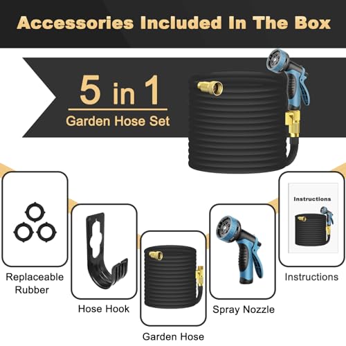 100 ft Lightweight No-Kink Leakproof Garden Hose with Spray Nozzle C408701
