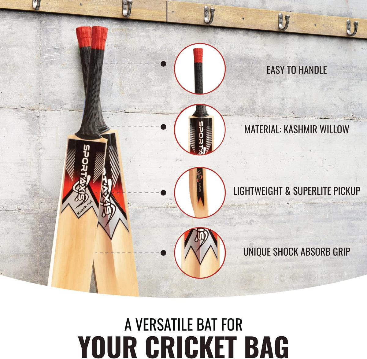 Wooden Kashmir Willow Cricket Bat with Foam-Padded Bag W1348