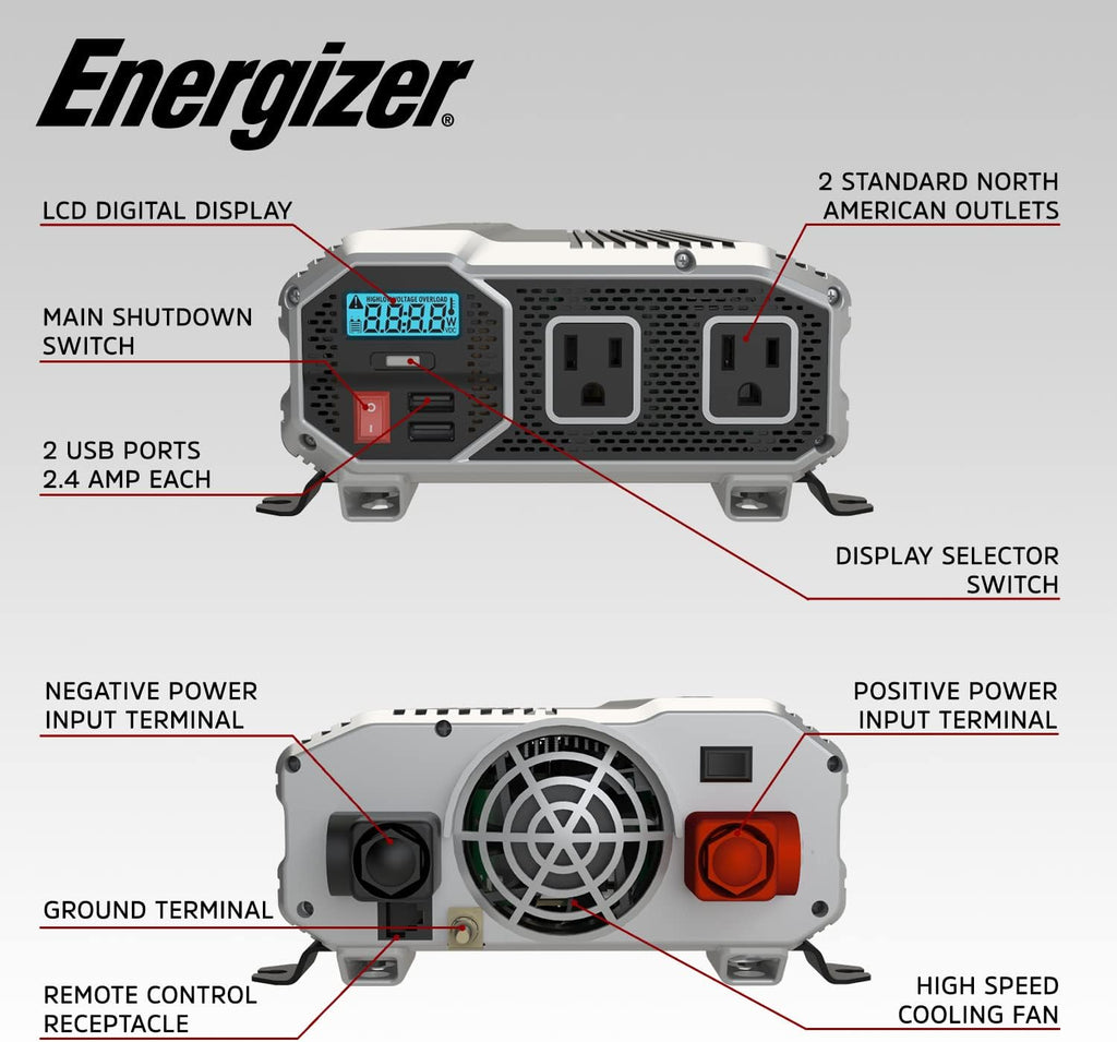 2000 Watts Power Inverter, 12v to 110v, Two AC Outlets, Two USB Ports, DC to AC Converter V3858