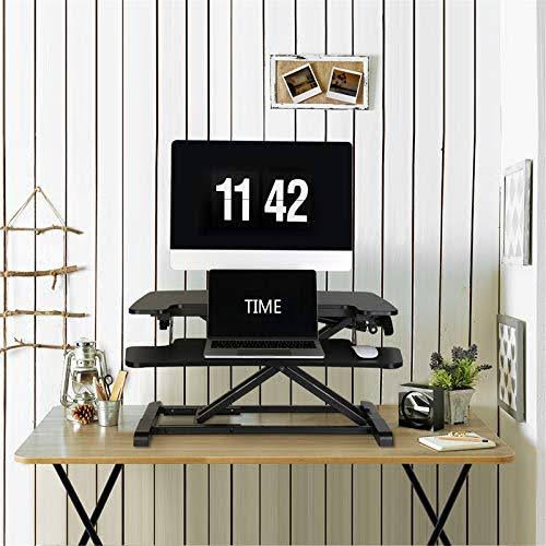 Black Height Adjustable Standing Desk Converter with Keyboard Tray T456226