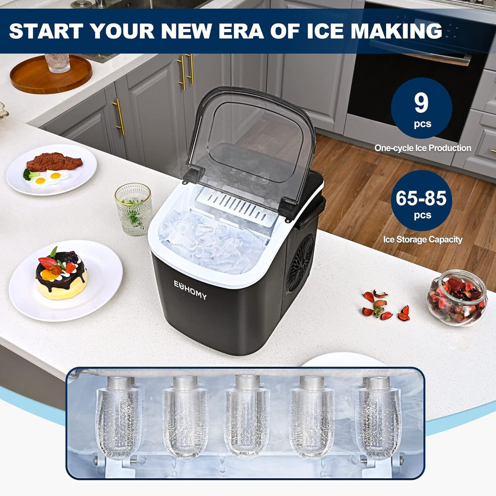 Black Countertop Ice Maker with 1.3lbs Basket and Scoop R6867