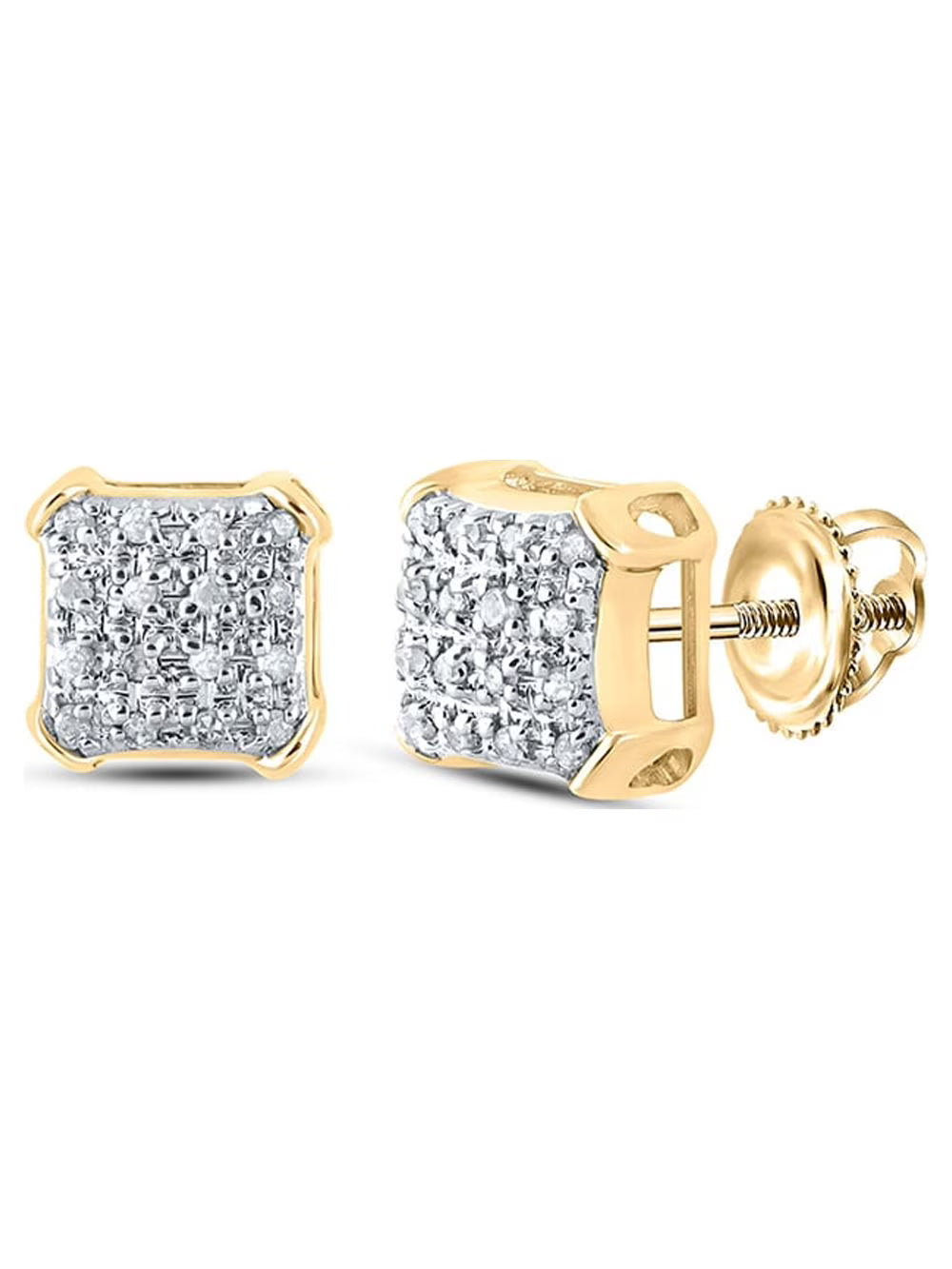 10kt Yellow Gold Mens Round Diamond Square Earrings 1/10 Cttw D577964