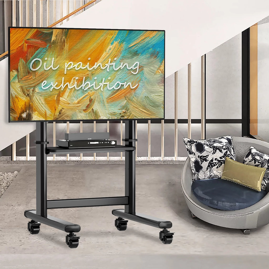 Black Rolling Mobile TV Stand for 55 to 90 inch Flat Screen TVs F86819