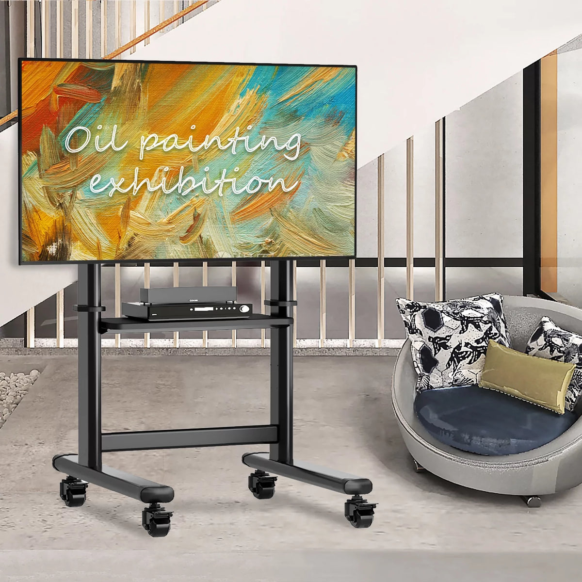 Black Rolling Mobile TV Stand for 55 to 90 inch Flat Screen TVs F86819