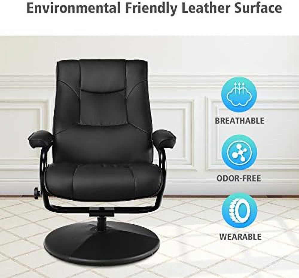 Black PU Leather Swivel Recliner Chair with Footrest Ottoman Set O12383