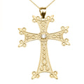 14K Yellow Gold Armenian Cross Pendant Necklace with 16" chain X37713