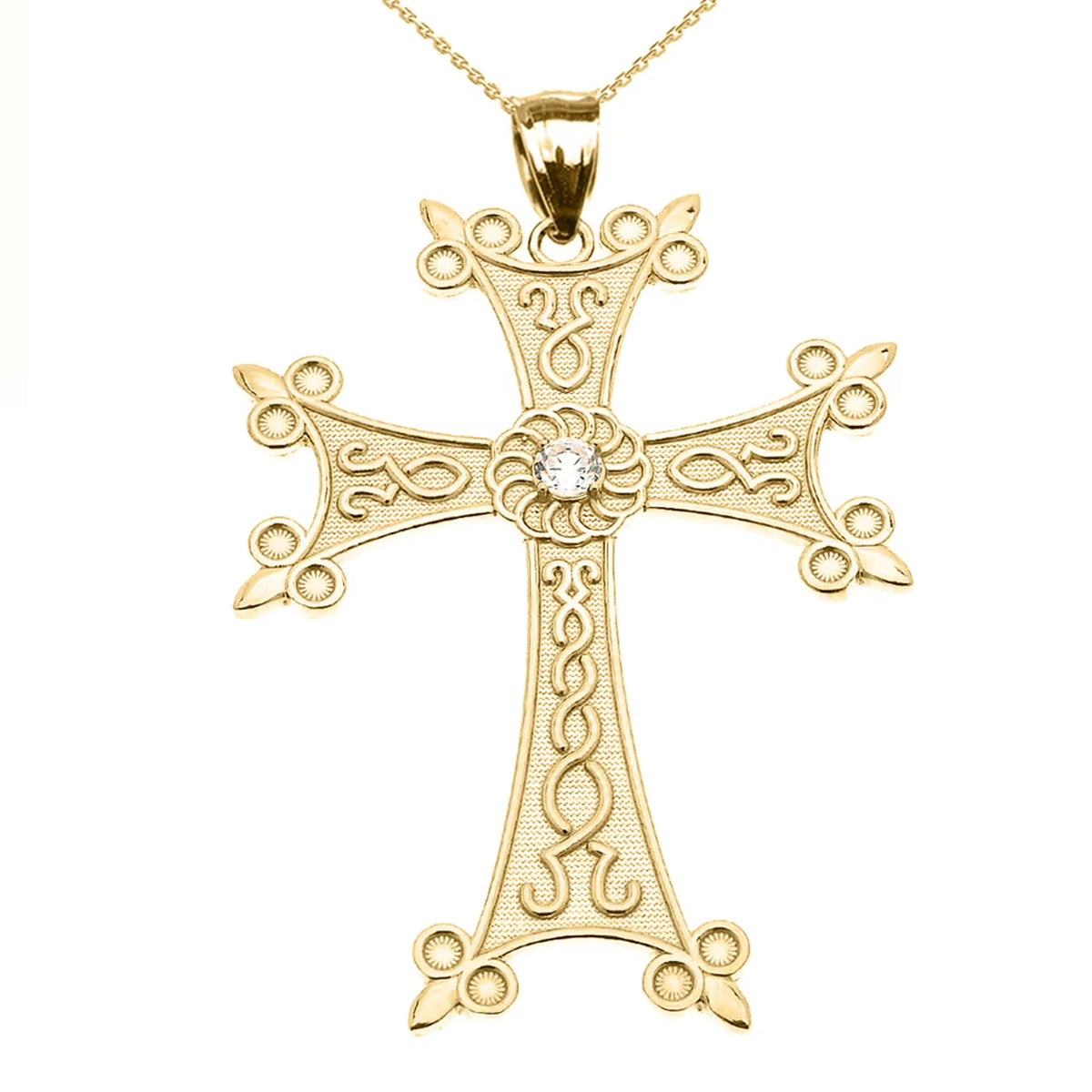 14K Yellow Gold Armenian Cross Pendant Necklace with 16" chain X37713