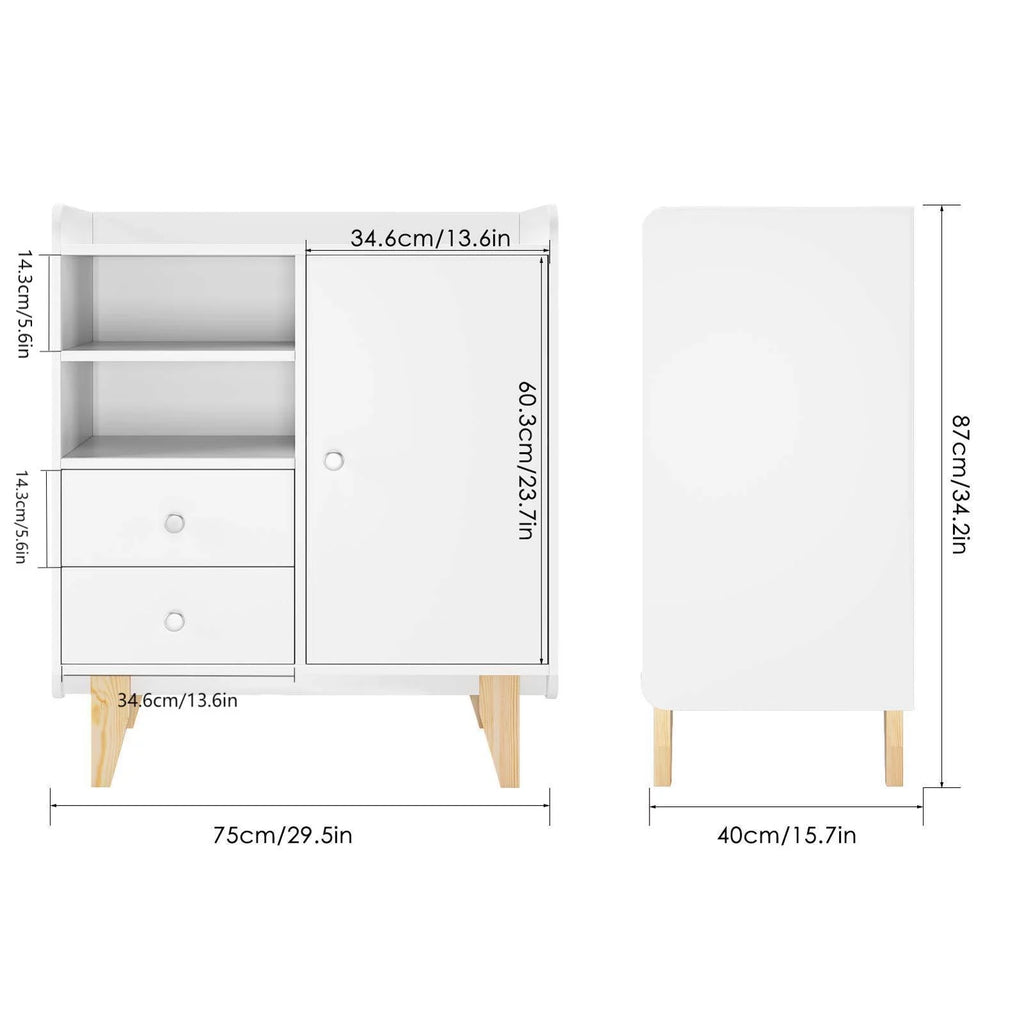 White Wooden Floor Storage Cabinet with Door and Drawers B9293