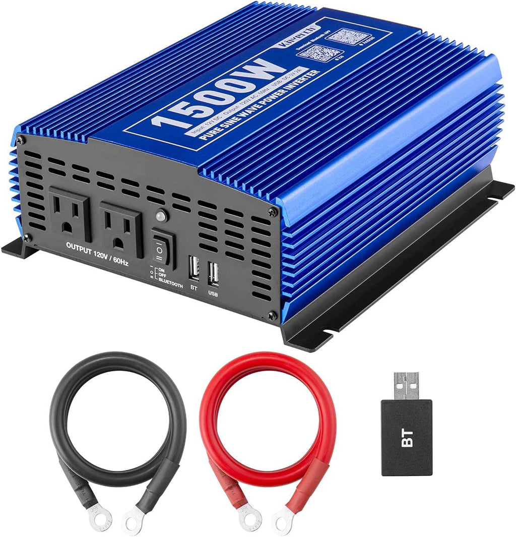 1500W Pure Sine Wave Power Inverter 12V DC to 110V AC with Bluetooth I488663